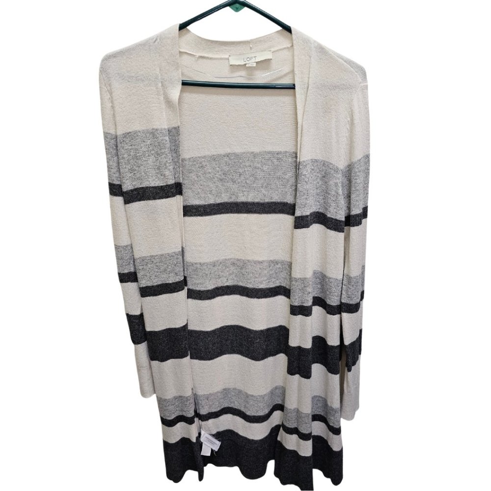 Loft Gray, Cream and Black Striped Cardigan